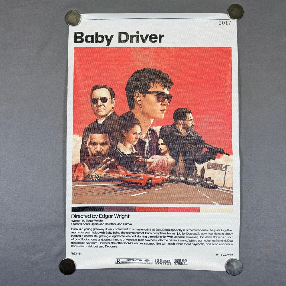 Baby Driver 2017 Movie Poster Edgar Wright Canvas Fabric Wall Art Print 12x18